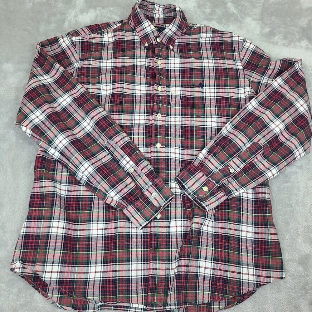 Ralph Lauren Mens Size XL The Big Oxford Red Plaid‎ Button Up 100% Cotton Shirt